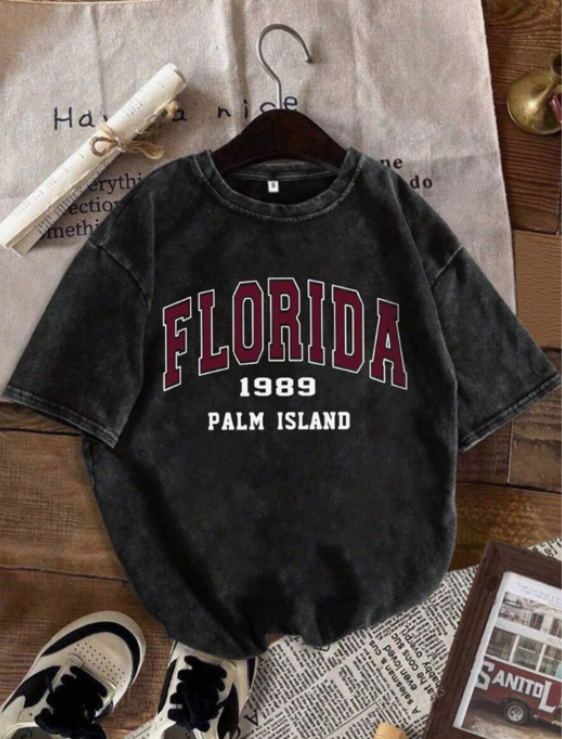 Summer Women's Fun Print Hip-Hop Florida Letters Personalized Pattern Print Street, Y2k Clothing Women's Clothing, Suitable For Outdoor Leisure